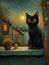 Enchanting Feline: A Hauntingly Beautiful Moonlit Scene with a C