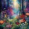 Enchanting Forest with Colorful Flowers and Delicate Creatures