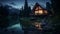 Enchanting Forest Lake Cabin: A Vray Tracing Nighttime Escape