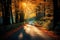 Enchanting Forest Sunset Pathway Leading to the Sun\\\'s Radiance in Nature\\\'s Embrace. created with Generative AI