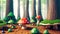 An Enchanting Of A Forest With A Variety Of Mushrooms AI Generative