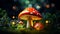 Enchanting glowing mushroom in a mysterious wizard forest with a magical and mystical ambiance