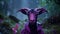 The Enchanting Goat: A Cinematic Masterpiece With Purple Horns And Rainy Flowers