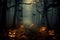 Enchanting Halloween Forest: Mysterious Black Trees Set a Spooky Scene. AI