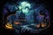 Enchanting Halloween Night: Illustrated Background with a Mystical Aura, Perfect for All Hallows\\\' Eve