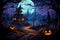 Enchanting Halloween Night: Illustrated Background with a Mystical Aura, Perfect for All Hallows\\\' Eve