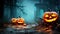Enchanting Halloween Spectacle Jack Oâ€™ Lanterns Glowing At Moonlight In The Spooky Night - Halloween Scene. created with