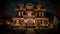 Enchanting Holiday Grandeur: Mesmerizing Nighttime Photo of Victorian Mansion\\\'s Decorated Entrance