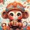 enchanting illustration of a cheerful monkey japanese cute manga style by AI generated