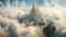 An enchanting image capturing the ethereal beauty of a castle floating amidst the clouds, A floating city above the clouds, AI