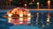 An enchanting image of a clean pool illuminated by soft lighting, with reflections dancing on the water\\\'s surface