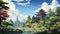 Enchanting Kyoto\\\'s Japanese Garden in a Charming Cartoon Style