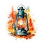 Enchanting Lantern Illumination: Autumn Watercolor Isolated on White Background - Generative AI