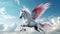 An enchanting and majestic winged horse with a shimmering silver