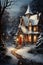 Enchanting Mansion: A Snowy Journey Through a Furry Forest to a