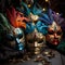 Enchanting Masquerade: Vibrant Masks Suspended in Mid-Air