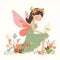 Enchanting meadow sprite, adorable illustration of a colorful fairy with cute wings and floral delights