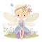 Enchanting meadow sprite, adorable illustration of a colorful fairy with cute wings and floral delights