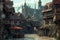 The Enchanting Medieval Town Square with the Majestic Clockwork Dragon