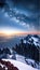 Enchanting moonlight breathtaking View from a Mountain Summit illustration Artificial intelligence artwork generated