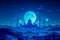 Enchanting Mosque Silhouettes Against Full Moon and Starry Sky