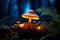 Enchanting mushroom amidst dark forest, Generative AI