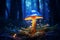 Enchanting mushroom amidst dark forest, Generative AI