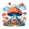 Enchanting Mushroom Village: Stylized Clip Art of a Mystical Hillside