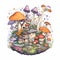 Enchanting Mushroom Village: Stylized Clip Art of a Mystical Hillside