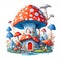 Enchanting Mushroom Village: Stylized Clip Art of a Mystical Hillside