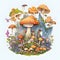 Enchanting Mushroom Village: Stylized Clip Art of a Mystical Hillside