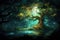 Enchanting Night forest jungle moon. Generate Ai