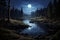 Enchanting Night landscape river. Generate Ai