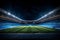 Enchanting night scene of an empty soccer stadium with mesmerizing illuminated professional field