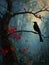 Enchanting Nightfall: A Dreamy Painting of a Bird on a Branch in