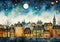 Enchanting Nightfall: A Quaint City\\\'s Scattered Golden Dreamscap