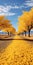 Enchanting Photorealistic Fantasy: Yellow Trees Lining The Road