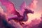 enchanting pink dragon flying through the clouds with its wings outstretched