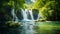 Enchanting Rainy Season, Verdant Trees Surrounding a Majestic Forest Waterfall