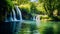 Enchanting Rainy Season, Verdant Trees Surrounding a Majestic Forest Waterfall