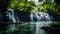 Enchanting Rainy Season, Verdant Trees Surrounding a Majestic Forest Waterfall