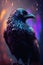 The Enchanting Raven: A Majestic Portrait of a Beautiful Crow with Intricate Details and Striking Lighting. Generative AI