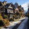 Enchanting row of brown houses with ornate architectural elements