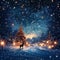 Enchanting scene Christmas silhouette against a snowy, magical winter night