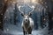 Enchanting scene with a radiant reindeer under a sparkling canopy of icicles and snowflakes, merry christmas images, AI Generated