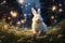 Enchanting scene of a white rabbit surrounded by