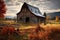 An enchanting sight of a weathered barn standing gracefully in the middle of a picturesque field, An old, rustic barn in an autumn