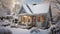 Enchanting snowy cottage with festive christmas decorations, cozy ambiance, and a welcoming wreath