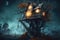 Enchanting Treehouse Full Moon Illuminates a Mysterious Scene. AI