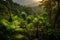 Enchanting Tropical Rainforest Landscape at Sunrise. Generative Ai